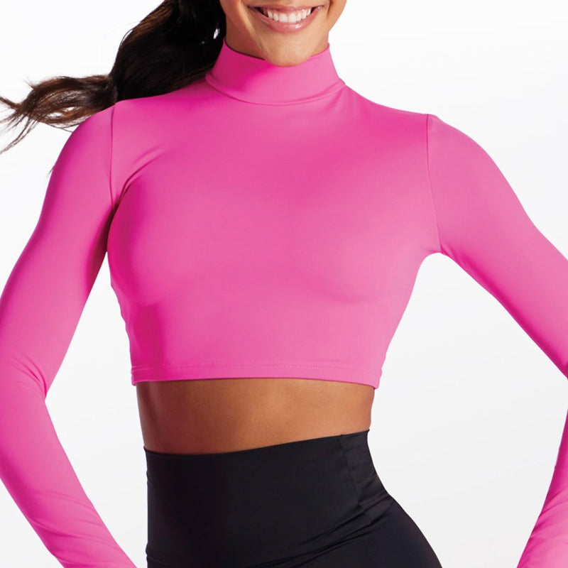 Mock Neck Long Sleeve Crop Top - Main Image
