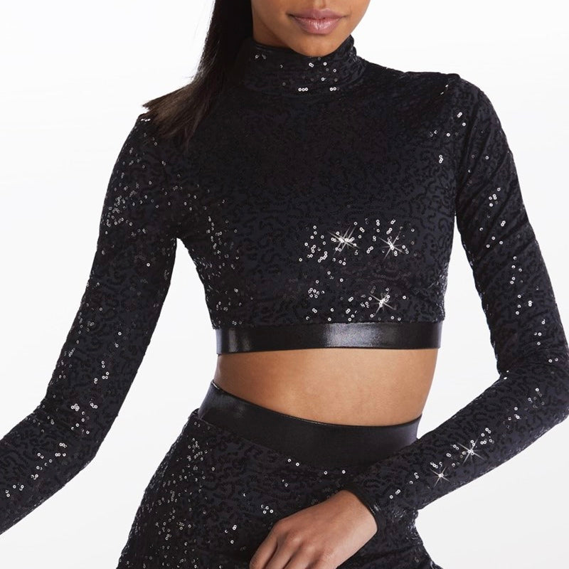 Long Sleeve Sequin Crop