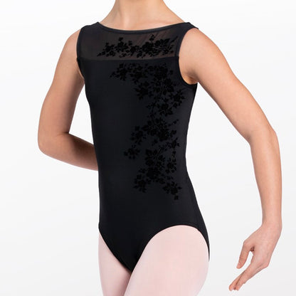 Floral Flocked Mesh Leotard