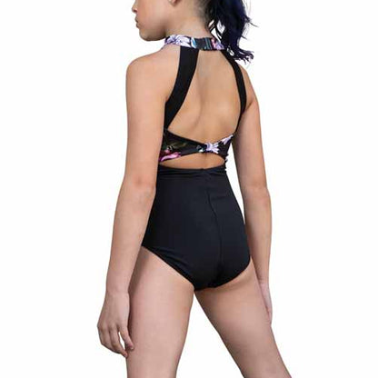 Garden Print Mesh Halter Leotard